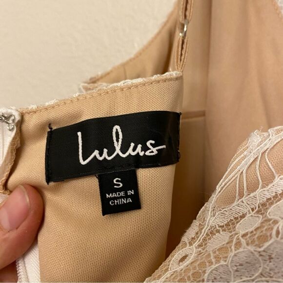 Lulus Like a Fairytale White beige Lace Maxi Dress formal wedding prom -Small - Picture 6 of 9